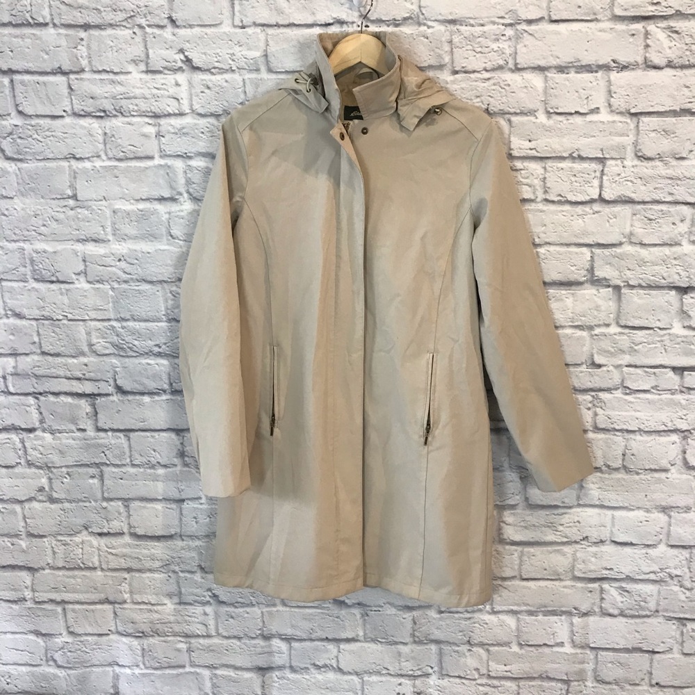 Eddie Bauer Tan Full Zip Waterproof Jacket Womens Size Large Detachable Hood EUC
